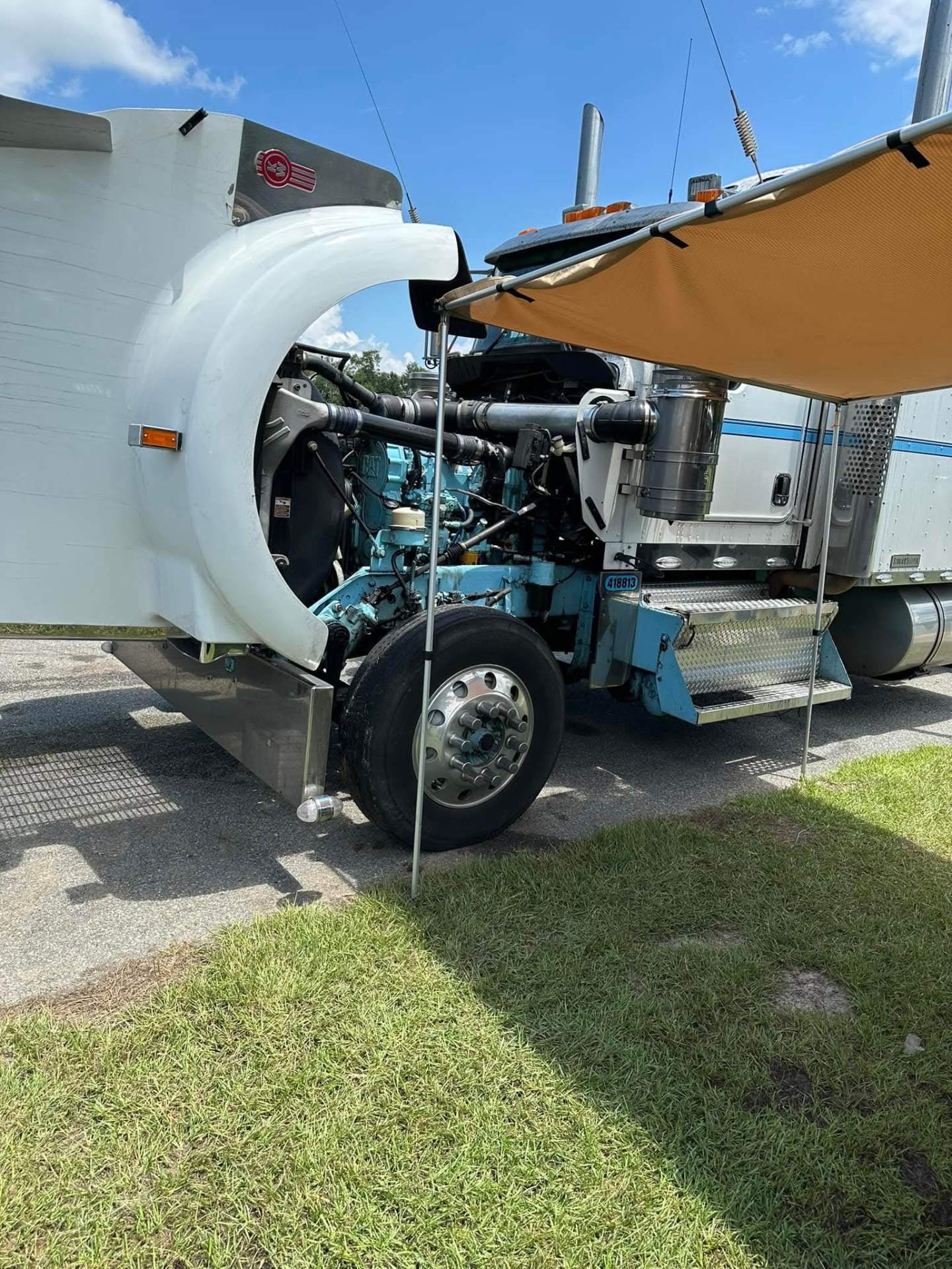 CAT diesel engine exposed for service